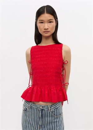 Cotton poplin smock tie string top Racing Red W0904 Ganni 